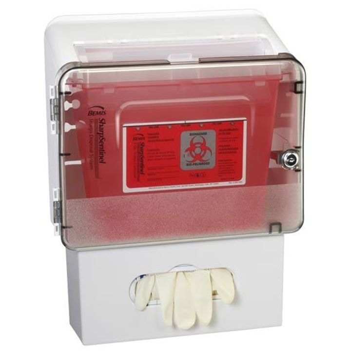 Sharps Container - 5 Quart Wall Cabinet & Glove Holder
