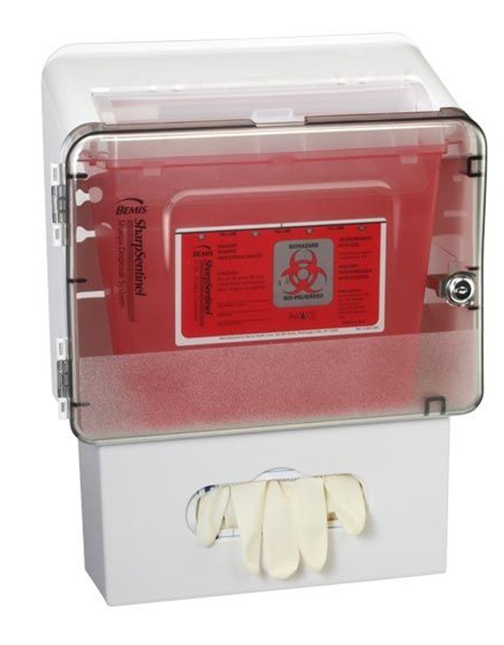 Sharps Container - 5 Quart Wall Cabinet & Glove Holder