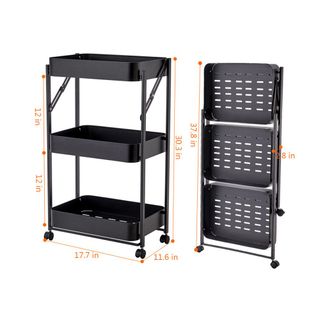 3 Tier Foldable Storage Cart - Black thumbnail 2